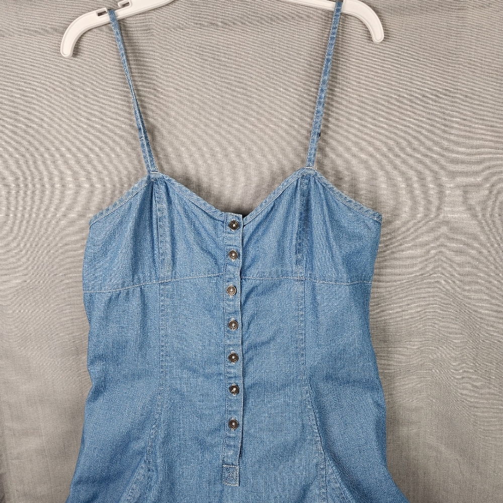 Aeropostale Junior Medium Jumper Dress Button Up Flare Skirt Med Wash Adj Straps - Picture 2 of 9